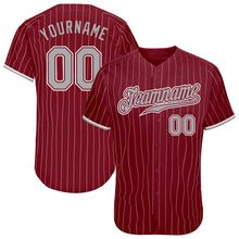 Load image into Gallery viewer, Custom Crimson Cream Pinstripe Gray-White Authentic Baseball Jersey

