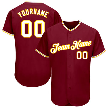 Custom Crimson White-Gold Authentic Baseball Jersey