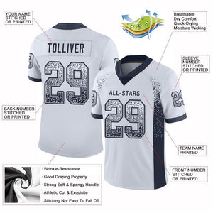 Custom White Navy-Gray Mesh Drift Fashion Football Jersey