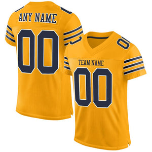 Custom Gold Navy-White Mesh Authentic Football Jersey