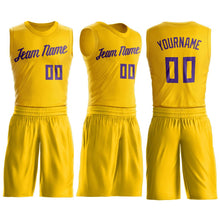 Load image into Gallery viewer, Custom Gold Purple Round Neck Suit Basketball Jersey - Fcustom
