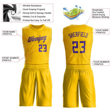 Load image into Gallery viewer, Custom Gold Purple Round Neck Suit Basketball Jersey - Fcustom
