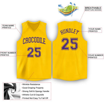 Custom Gold Purple V-Neck Basketball Jersey - Fcustom