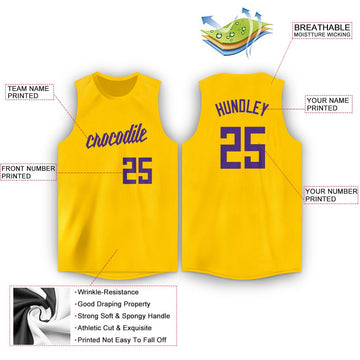 Custom Gold Purple Round Neck Basketball Jersey - Fcustom