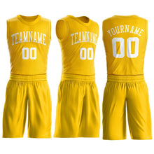 Load image into Gallery viewer, Custom Gold White Round Neck Suit Basketball Jersey - Fcustom
