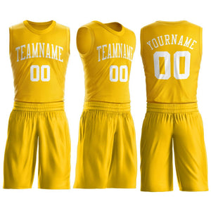 Custom Gold White Round Neck Suit Basketball Jersey - Fcustom