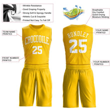 Load image into Gallery viewer, Custom Gold White Round Neck Suit Basketball Jersey - Fcustom
