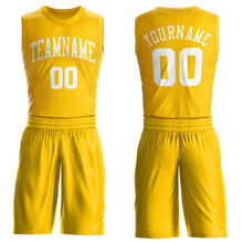 Load image into Gallery viewer, Custom Gold White Round Neck Suit Basketball Jersey - Fcustom
