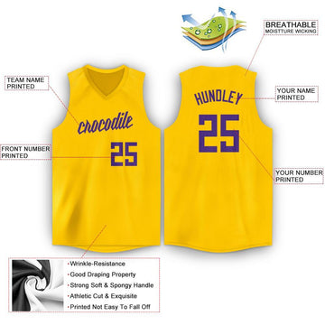 Custom Gold Purple V-Neck Basketball Jersey - Fcustom