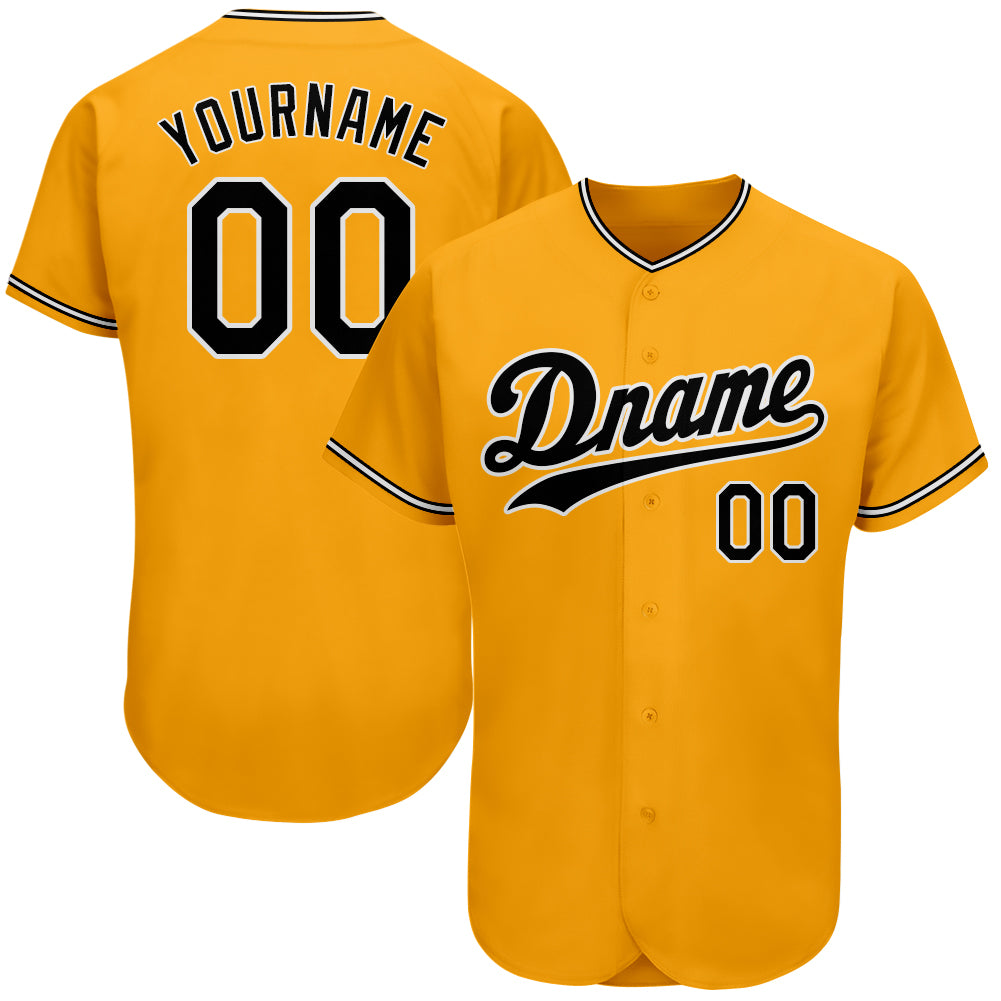 Custom Gold Black-White Authentic Baseball Jersey