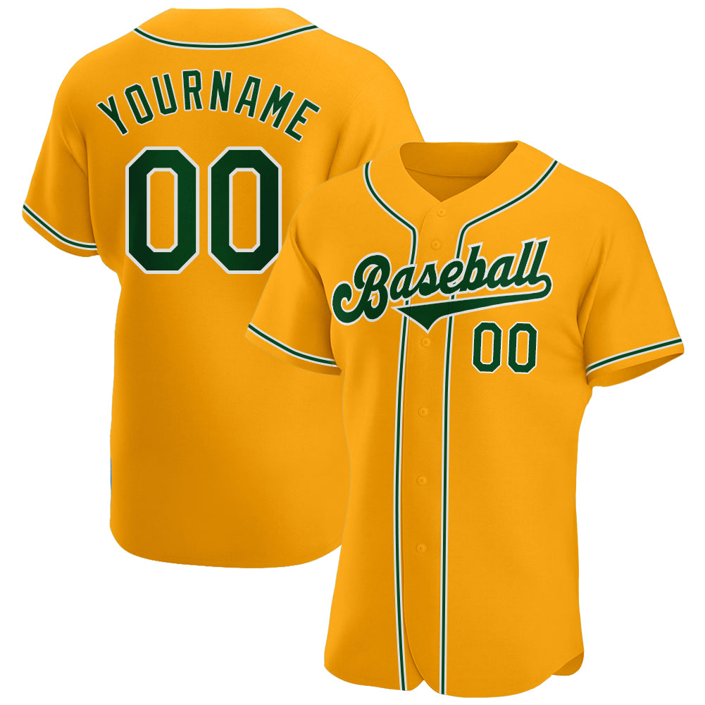 Custom Gold Green-White Authentic Baseball Jersey