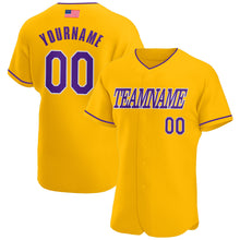 Load image into Gallery viewer, Custom Gold Purple-White Authentic American Flag Fashion Baseball Jersey
