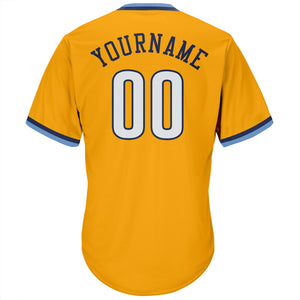 Custom Gold White-Navy Authentic Throwback Rib-Knit Baseball Jersey Shirt