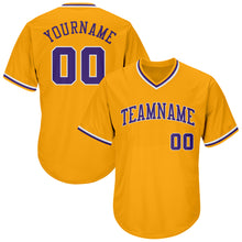 Load image into Gallery viewer, Custom Gold Purple-White Authentic Throwback Rib-Knit Baseball Jersey Shirt

