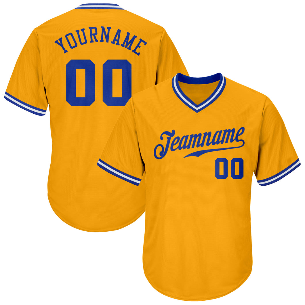 Custom Gold Royal-White Authentic Throwback Rib-Knit Baseball Jersey Shirt