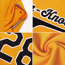 Load image into Gallery viewer, Custom Gold Black-White Authentic Throwback Rib-Knit Baseball Jersey Shirt
