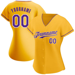 Custom Gold Purple-White Authentic Baseball Jersey