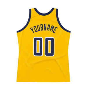 Custom Gold Navy-White Authentic Throwback Basketball Jersey