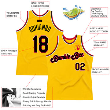 Custom Gold Black-Red Authentic Throwback Basketball Jersey