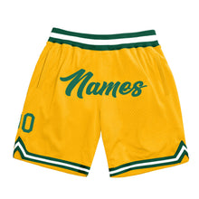 Load image into Gallery viewer, Custom Gold Kelly Green-White Authentic Throwback Basketball Shorts
