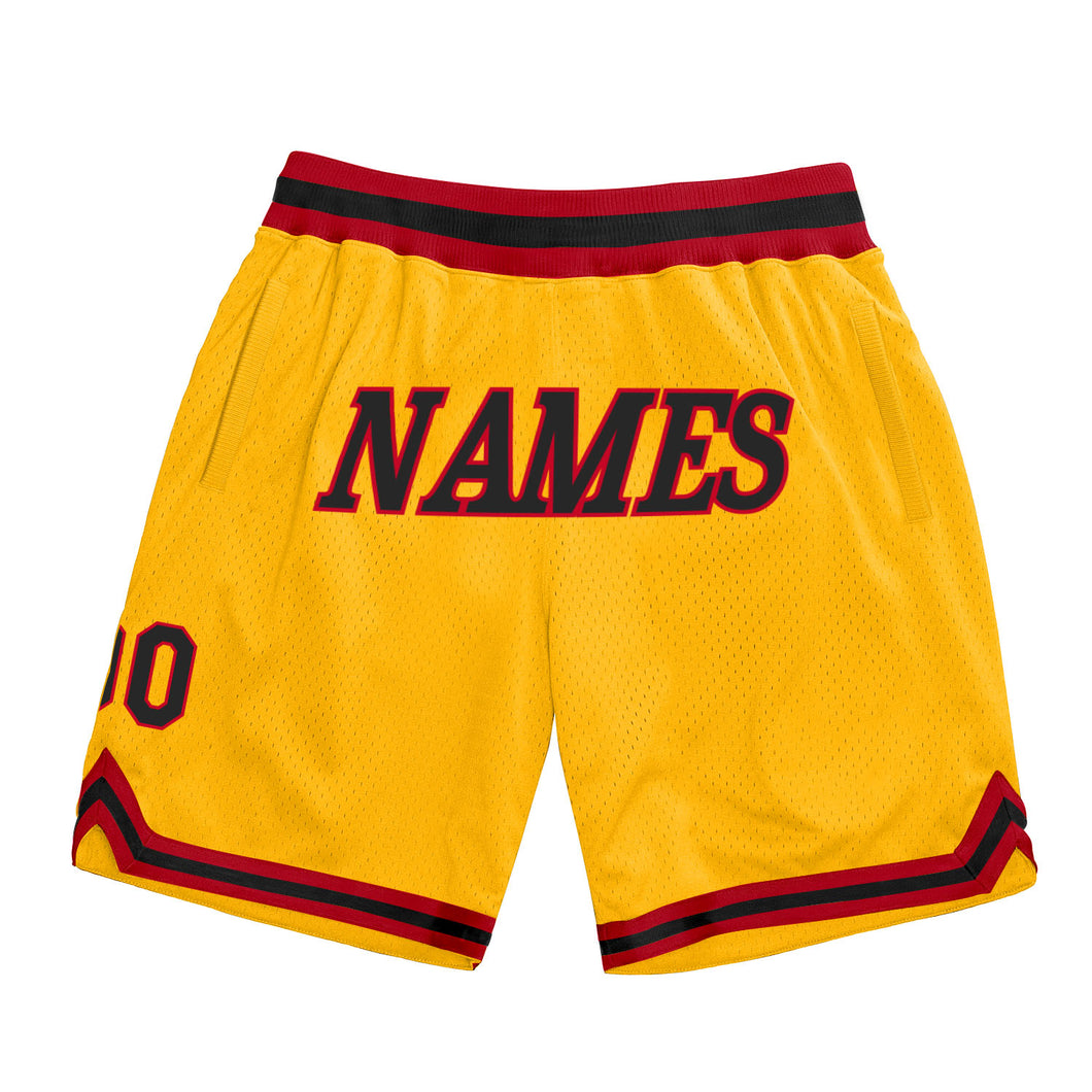 Custom Gold Black-Red Authentic Throwback Basketball Shorts