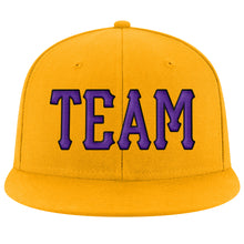 Load image into Gallery viewer, Custom Gold Purple-Black Stitched Adjustable Snapback Hat
