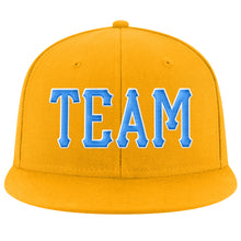 Load image into Gallery viewer, Custom Gold Powder Blue-White Stitched Adjustable Snapback Hat
