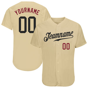 Custom Sand Black-Crimson Authentic Baseball Jersey