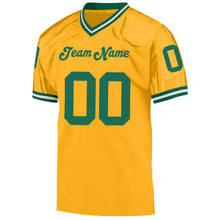Load image into Gallery viewer, Custom Gold Kelly Green-White Mesh Authentic Throwback Football Jersey
