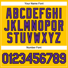 Load image into Gallery viewer, Custom Yellow Black Pinstripe Purple-Black Authentic Baseball Jersey
