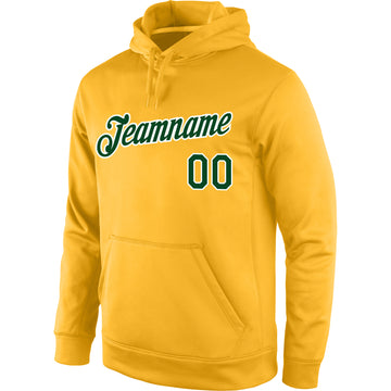 Custom Stitched Gold Green-White Sports Pullover Sweatshirt Hoodie