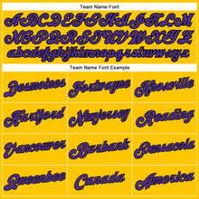 Load image into Gallery viewer, Custom Gold Black Pinstripe Purple-White Authentic  Basketball Jersey
