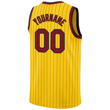 Load image into Gallery viewer, Custom Gold Black Pinstripe Maroon-Black Authentic Basketball Jersey
