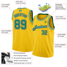 Load image into Gallery viewer, Custom Gold Black Pinstripe Kelly Green-White Authentic Basketball Jersey
