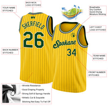 Load image into Gallery viewer, Custom Gold Black Pinstripe Green-Cream Authentic Basketball Jersey
