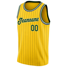 Load image into Gallery viewer, Custom Gold Black Pinstripe Green-Cream Authentic Basketball Jersey
