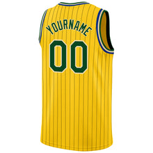 Load image into Gallery viewer, Custom Gold Black Pinstripe Green-Cream Authentic Basketball Jersey

