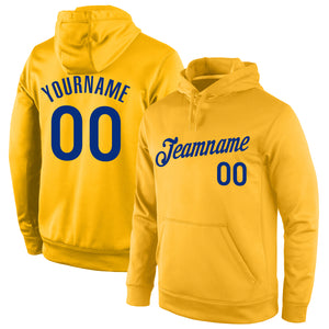 Custom Stitched Gold Royal Sports Pullover Sweatshirt Hoodie