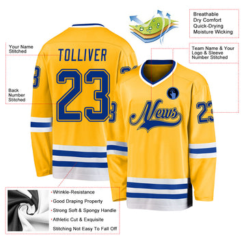 Custom Gold Royal-White Hockey Jersey