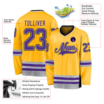 Custom Gold Purple-Gray Hockey Jersey