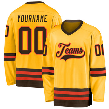 Custom Gold Brown-Orange Hockey Jersey