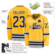 Load image into Gallery viewer, Custom Gold Navy-Gray Hockey Jersey
