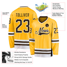 Load image into Gallery viewer, Custom Gold Brown-White Hockey Jersey
