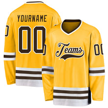 Load image into Gallery viewer, Custom Gold Brown-White Hockey Jersey
