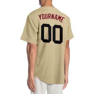 Custom Sand Black-Crimson Authentic Baseball Jersey