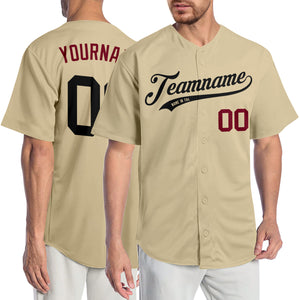 Custom Sand Black-Crimson Authentic Baseball Jersey