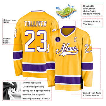 Custom Gold White-Purple Hockey Jersey