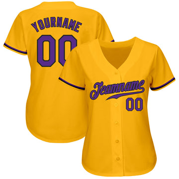 Custom Gold Purple-Black Authentic Baseball Jersey