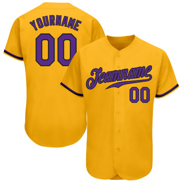 Custom Gold Purple-Black Authentic Baseball Jersey