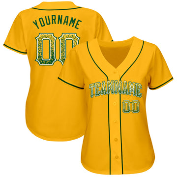 Custom Gold Green-White Authentic Drift Fashion Baseball Jersey